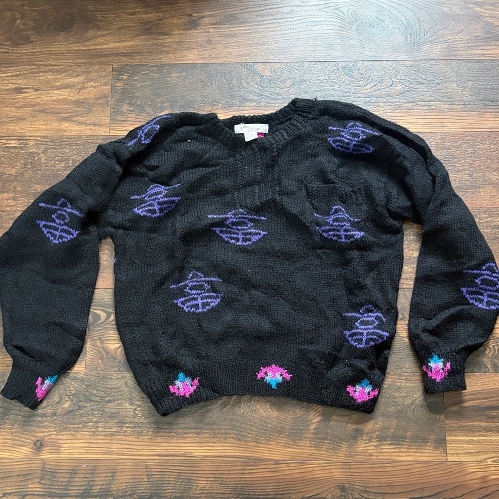 Vintage Norm Thompson wool funky print sweater size XL